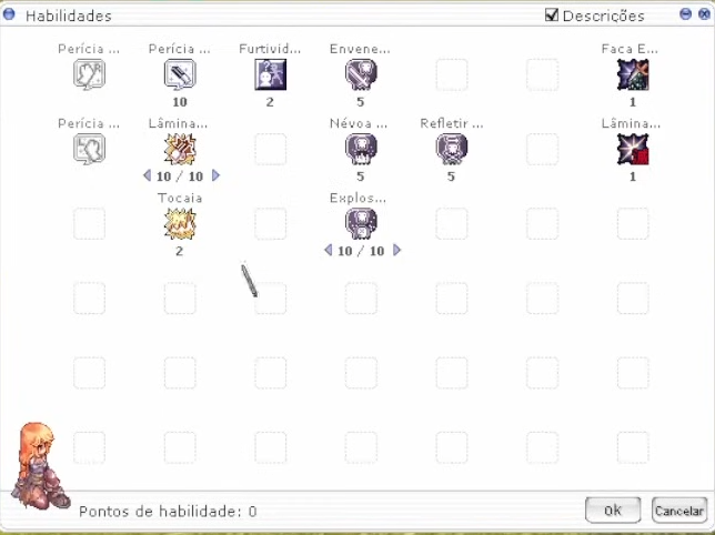 Distribuição de skills do Assassino — janela de habilidades