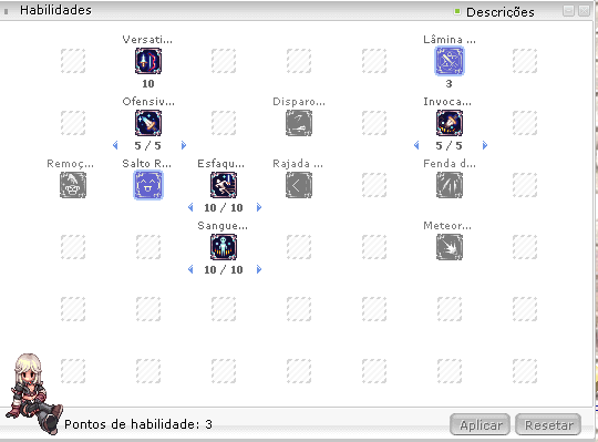 Distribuição de skills do Mandraque — janela de habilidades
