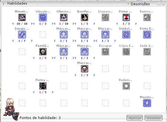 Distribuição de skills do Renegado — janela de habilidades